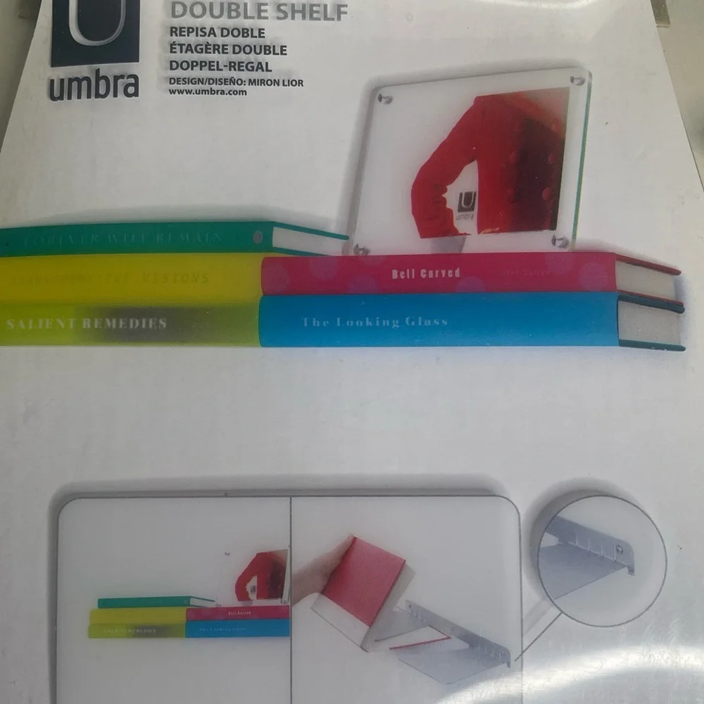 NEW Umbra Conceal Floating Double Book Shelf SEALED Wall Mount Invisible 2 Stack